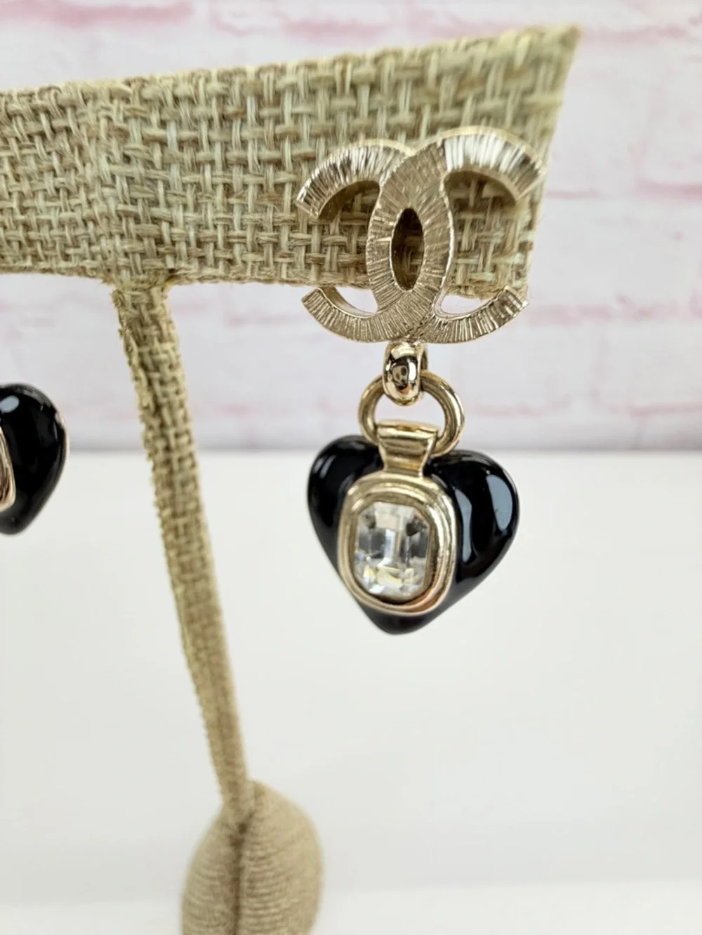 Chanel 2021 Enamel & Strass CC Heart Drop Earrings